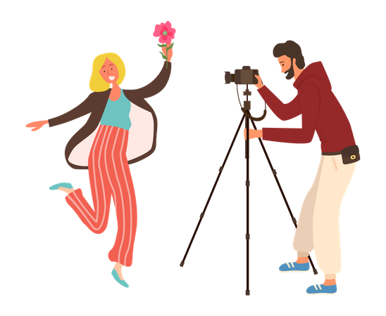 Kameramann macht Fotoshooting mit Mädchen  Illustration