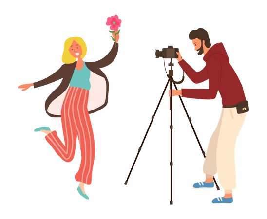 Kameramann macht Fotoshooting mit Mädchen  Illustration