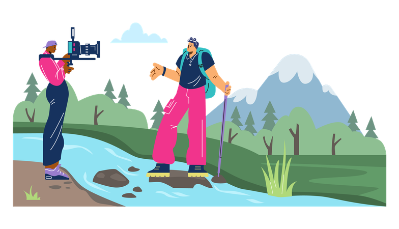 Kameramann und Reisemensch beim Filmen im Reiseblog  Illustration