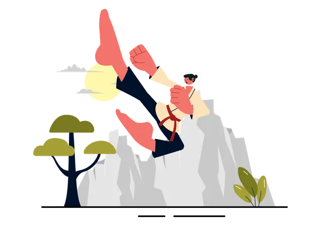 Kampfsportler beim High-Kick-Training  Illustration