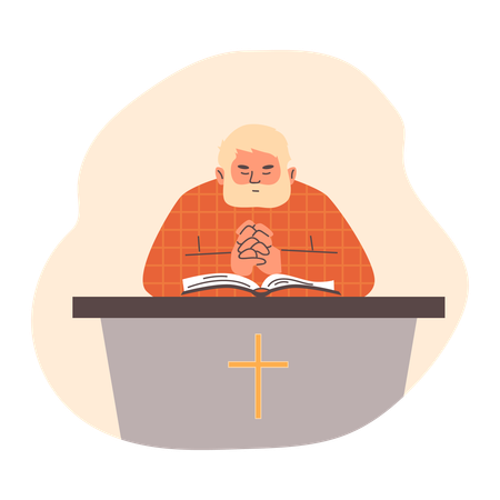 Kapellenpriester betet und liest Bibel in religiöser Geste beten  Illustration