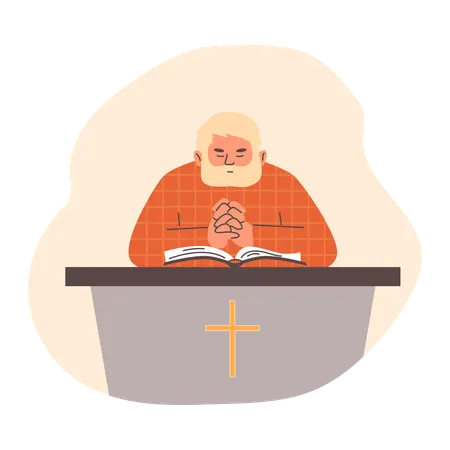 Kapellenpriester betet und liest Bibel in religiöser Geste beten  Illustration