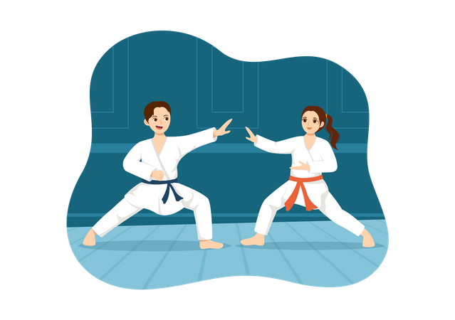 Karate athletes fighting Illustration