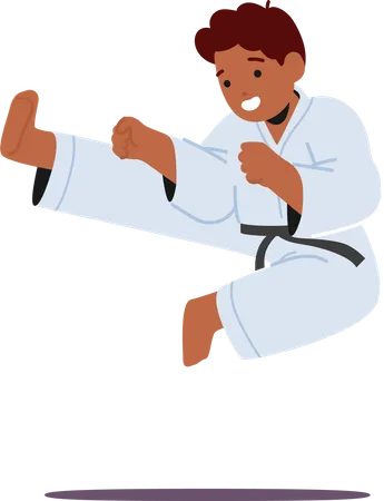 Karate Child Boy Mastering Martial Arts Little Kid Displaying Discipline Focus And Strength While Learning Self Defense Techniques And Building Character Cartoon People Vector Illustration Illustration