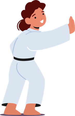 Karate Girl présente ses compétences avec concentration et précision  Illustration