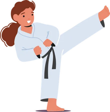 Karate Girl Showing Art Of Self-defense  Illustration