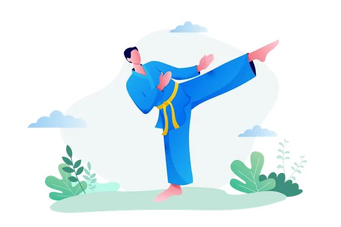 Karate Man on Train Illustration