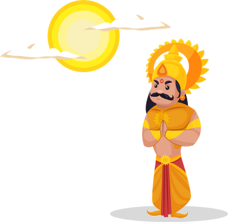 Karna fazendo adoração ao Senhor Sol  Ilustração