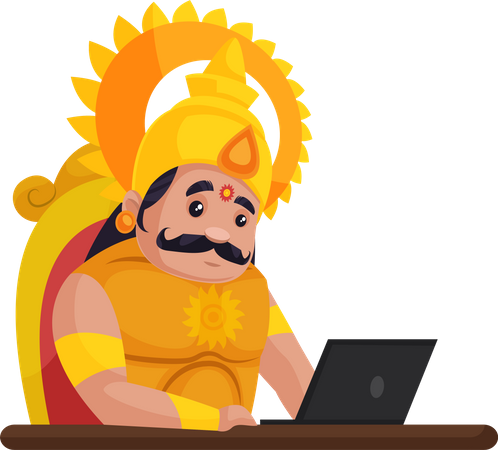 Karna trabajando en la computadora portátil  Ilustración