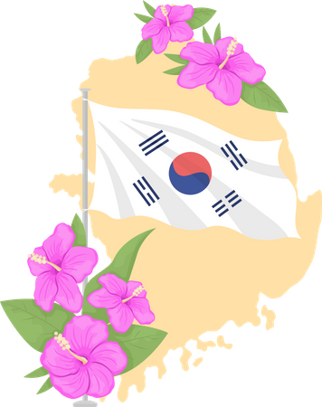 Karte von Korea und Hibiskusblüten  Illustration