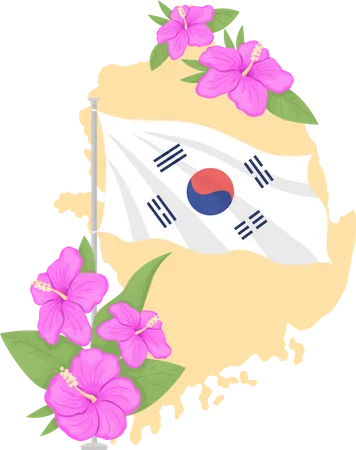 Karte von Korea und Hibiskusblüten  Illustration