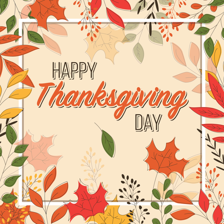 Happy Thanksgiving Day-Karte mit floralen Dekorationselementen, farbenfrohes Design  Illustration