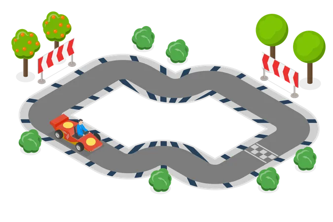3 D Isometric Flat Vector Conceptual Illustration Of Go Kart Karting Sport Illustration
