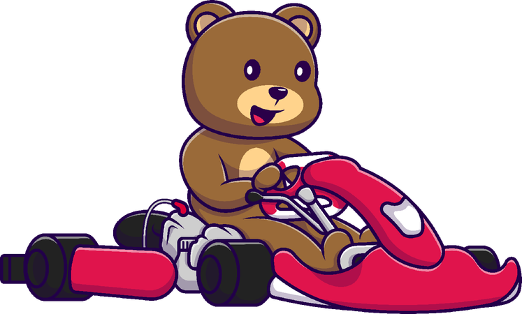 Urso Pardo Andando De Kart  Ilustração