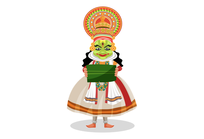 Dançarina Kathakali segurando folha de bananeira  Ilustração