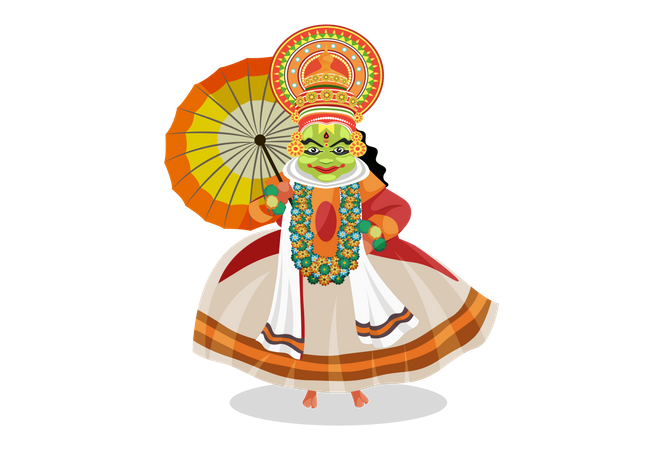 Dançarina Kathakali segurando guarda-chuva  Ilustração