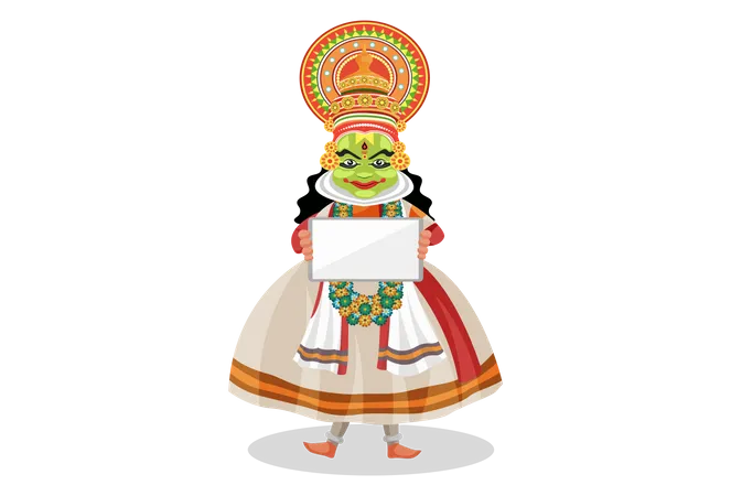 Dançarina Kathakali segurando um quadro em branco  Ilustração