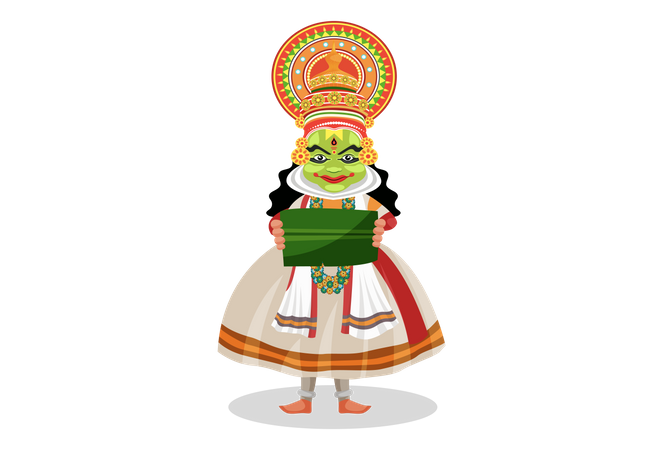 Kathakali dancer holding banana leaf  Illustration