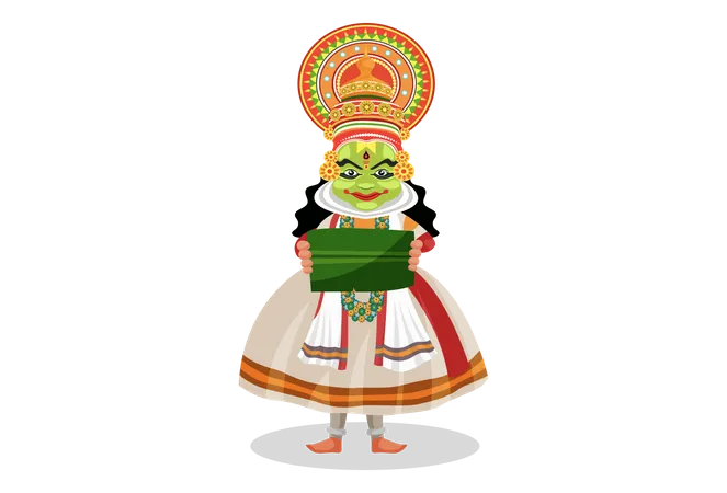 Kathakali dancer holding banana leaf  Illustration