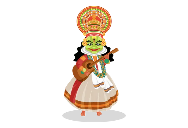 Kathakali dancer holding guitar in his hand  Illustration