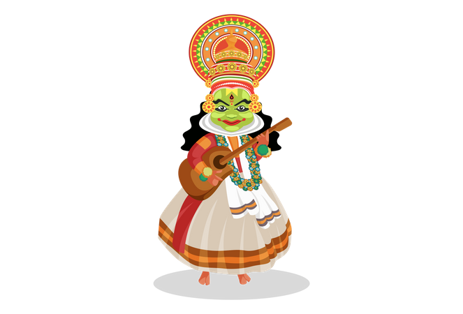 Kathakali dancer holding guitar in his hand  Illustration