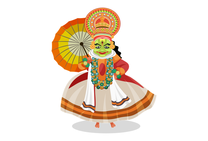 Kathakali dancer holding Umbrella  Illustration