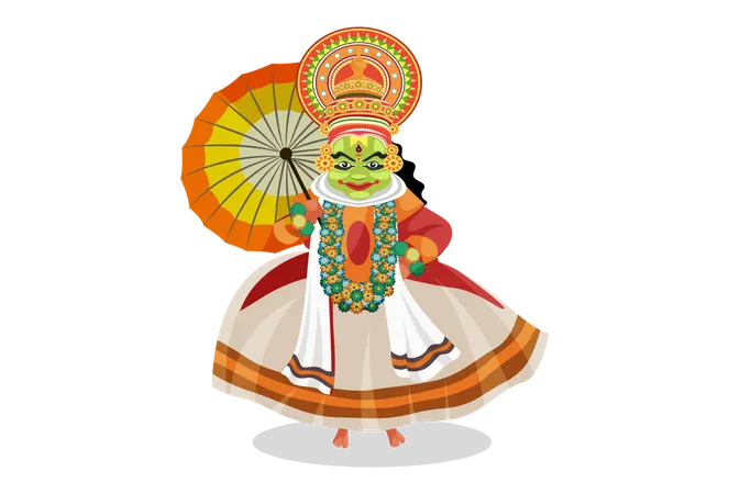 Kathakali dancer holding Umbrella  Illustration