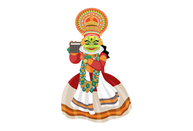 Kathakali dancer showing calculator  Illustration