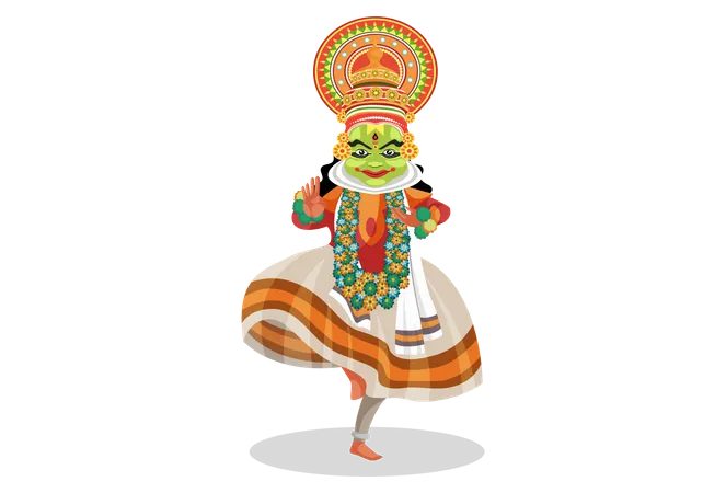 Kathakali dancer standing in dancing pose  Illustration