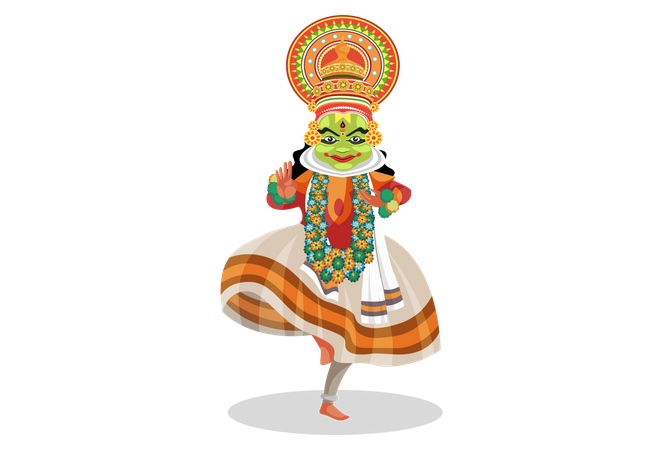 Kathakali dancer standing in dancing pose  Illustration