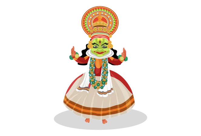 Kathakali dancer standing with both arms open  Illustration