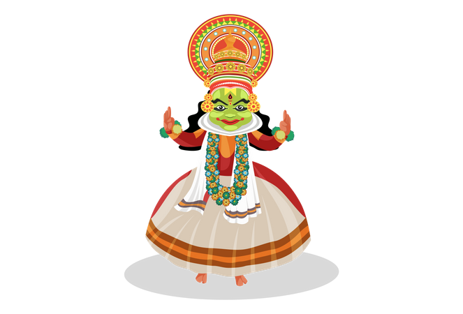 Kathakali dancer standing with both arms open  Illustration