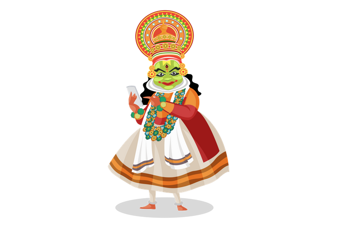 Kathakali dancer using mobile Illustration
