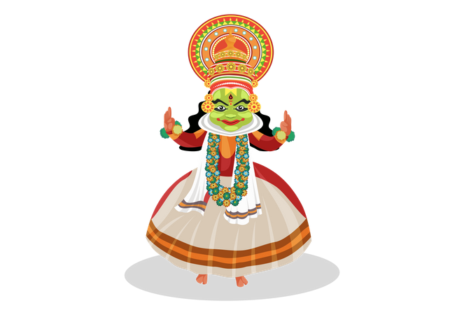 Danseuse Kathakali debout, les deux bras ouverts  Illustration