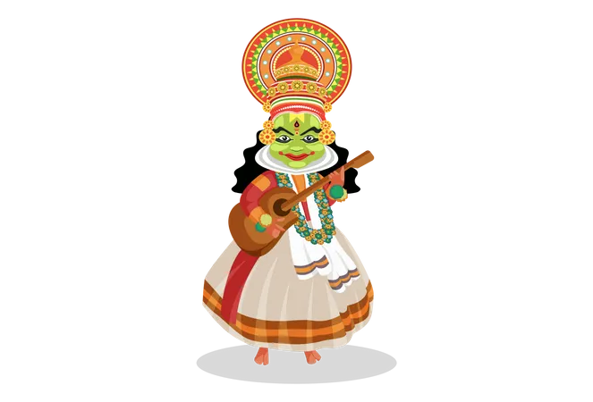 Kathakali-Tänzer mit Gitarre in der Hand  Illustration