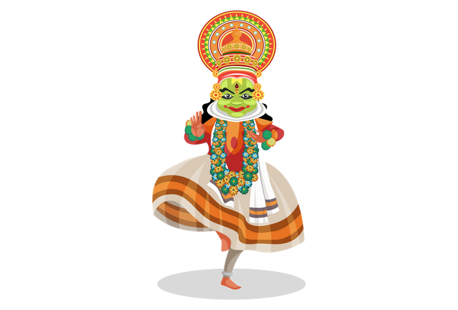 Kathakali-Tänzerin steht in Tanzpose  Illustration