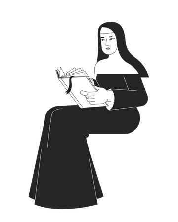 Katholische Nonne liest aufmerksam das Heilige Buch  Illustration