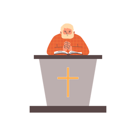 Katholischer Priester betet und liest die Bibel in religiöser Geste des Betens  Illustration
