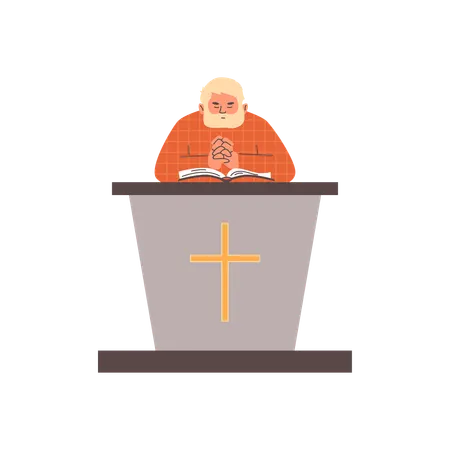 Katholischer Priester betet und liest die Bibel in religiöser Geste des Betens  Illustration