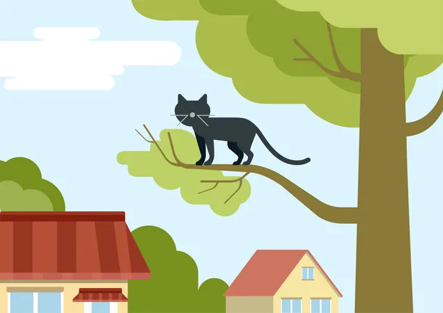 Katze auf Baum  Illustration