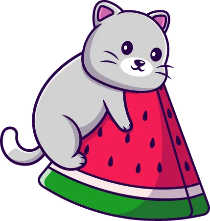 Katze auf Wassermelone  Illustration