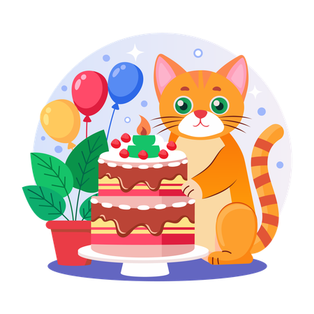 Katze feiert Geburtstag  Illustration
