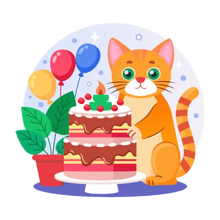 Katze feiert Geburtstag  Illustration