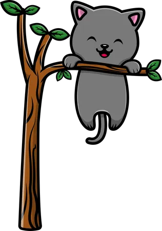 Katze hängt am Baum  Illustration