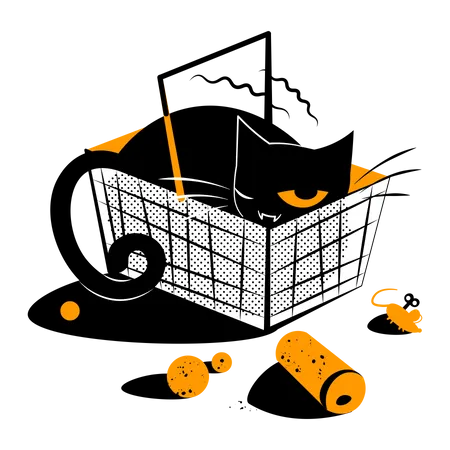 Katze im leeren Einkaufswagen  Illustration