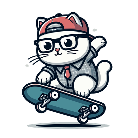 Katze reitet Skateboard  Illustration