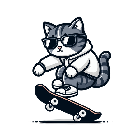 Katze reitet Skateboard  Illustration