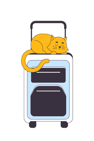 Katze schläft auf Koffer  Illustration