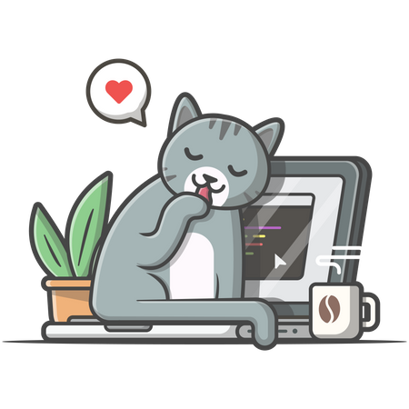 Katze sitzt auf Laptop  Illustration