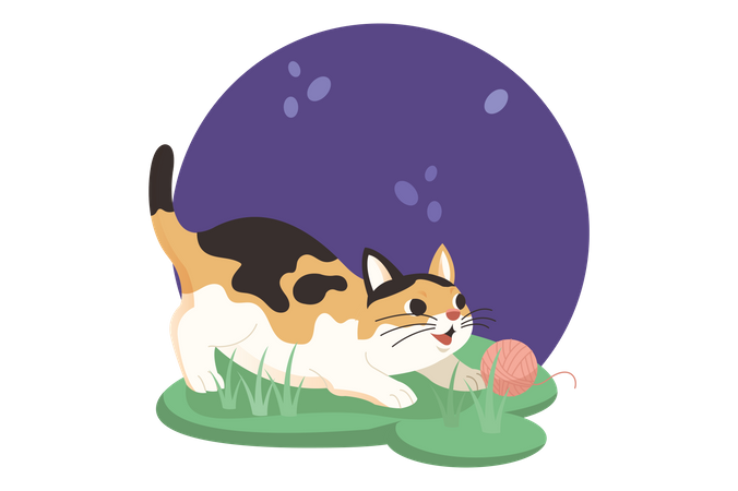 Katze spielt mit Wollball  Illustration